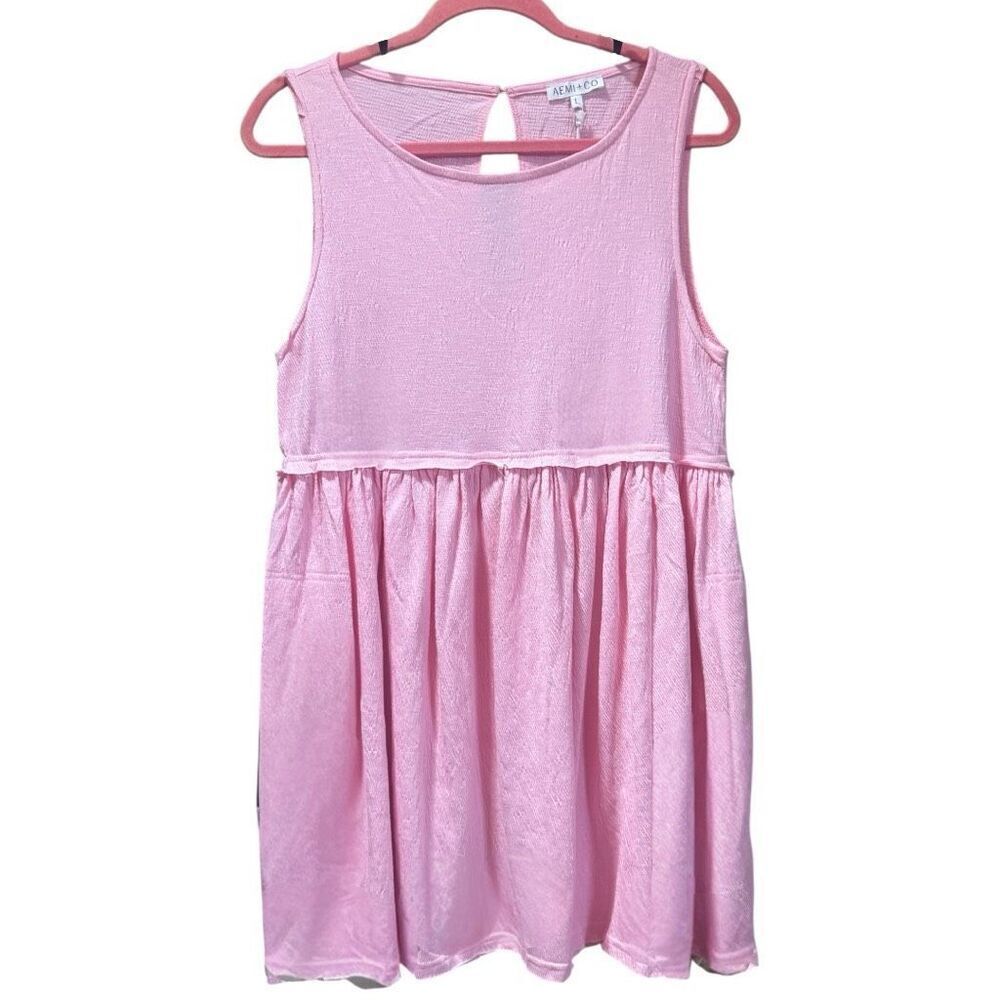 Blush Pink Babydoll Mini Dress Pockets Sleeveless | AEMI+CO | Large NWT - Picture 9 of 16